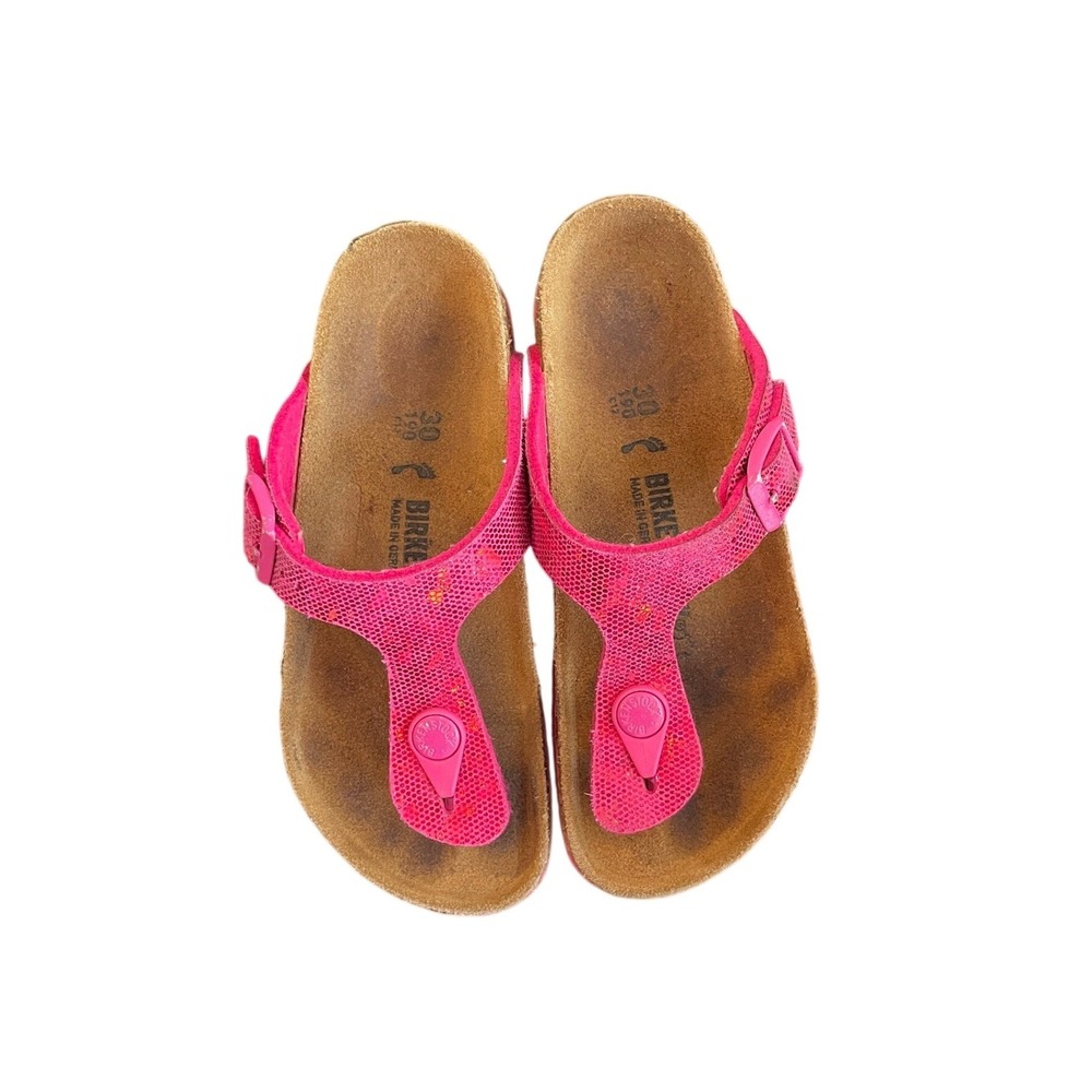 Birkenstock Gizeh Kids Pink Glitter Snakeskin Thong Sandals Cork Footbed Size 12